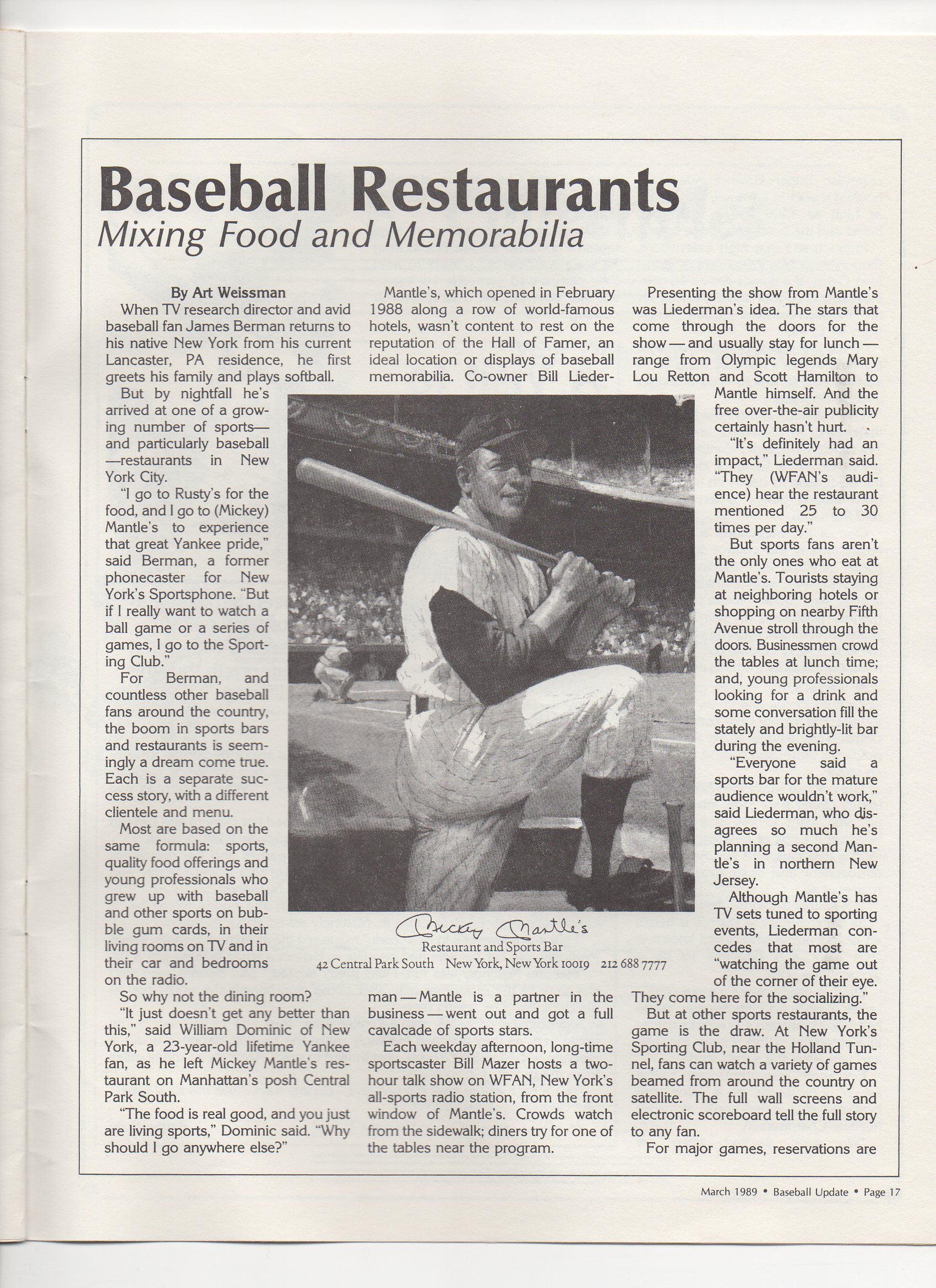 1989 baseball update vol 2, no. 2 march