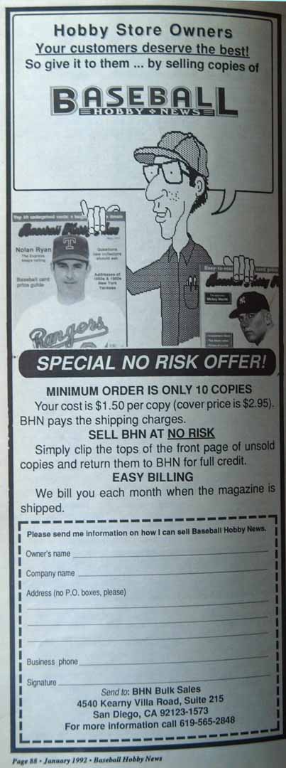 1992 baseball hobby news jan.