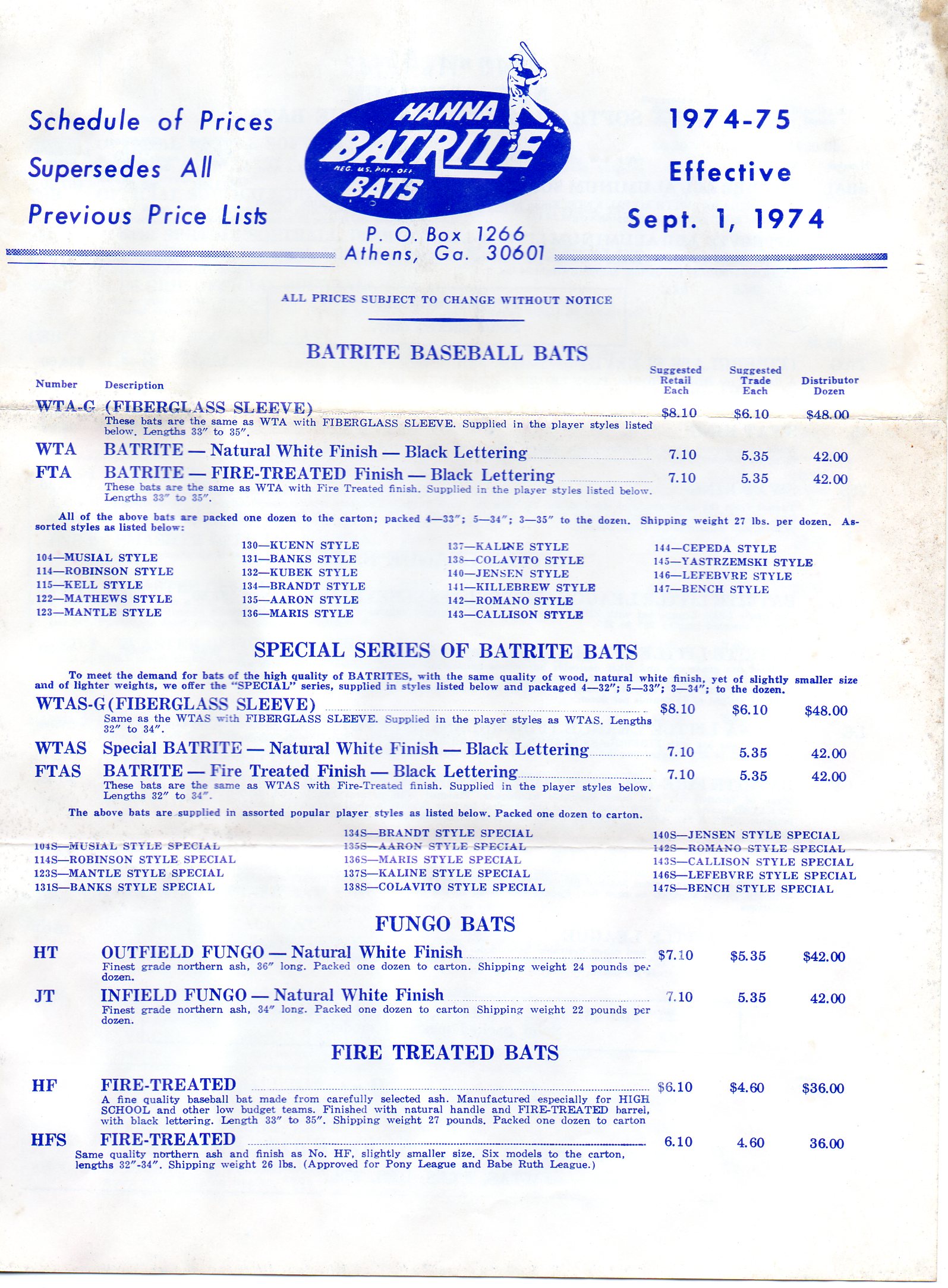 1974 hanna-batrite price list