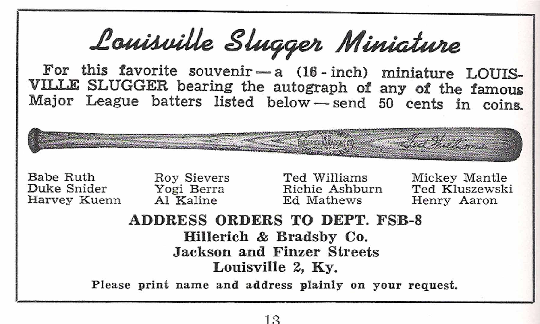 1958 louisville famous sluggers