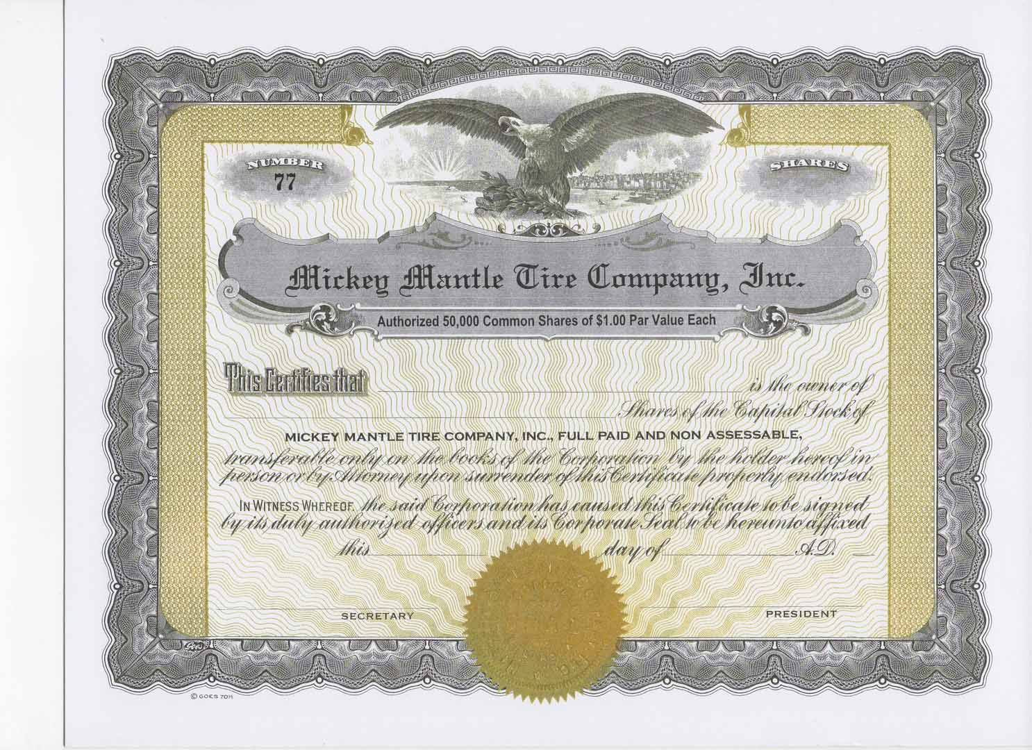 1960-1969 mantle tire stock certificate, possible fake