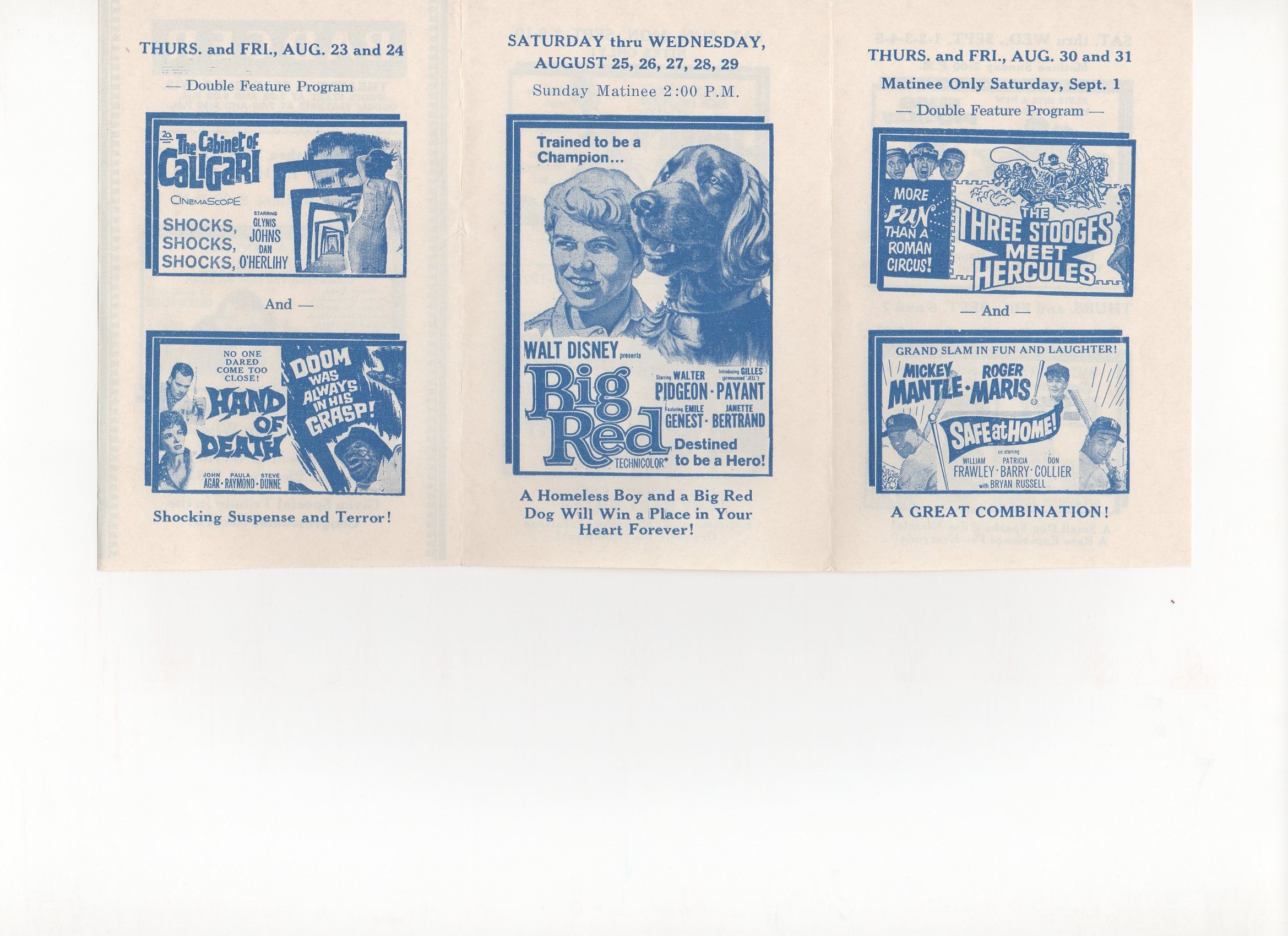 1962 movie flyer, badger, wisconsin 08/30,31
