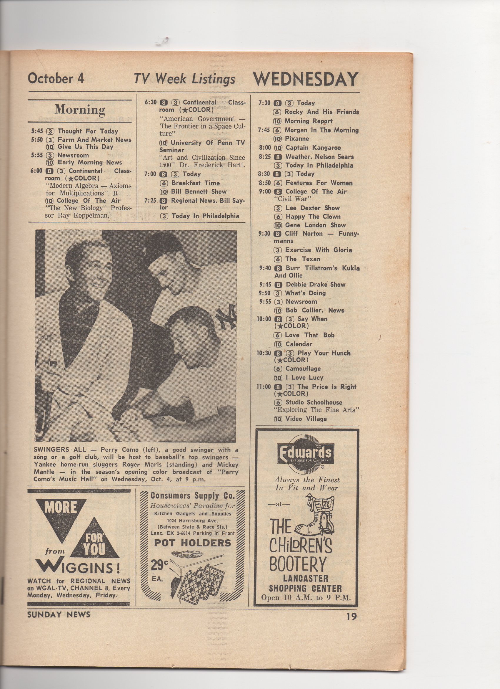 1961 tv guide, pennsylvania, 10/01 to 10/07