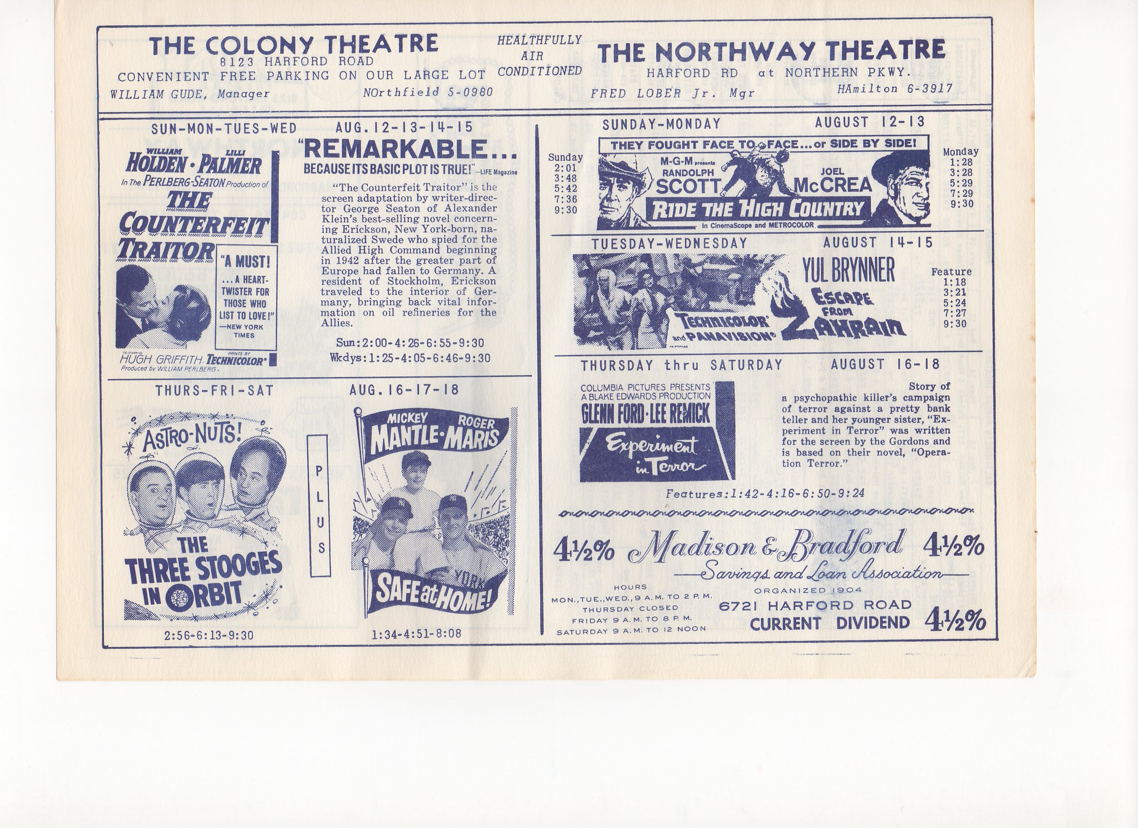 1962, colony theatre, baltimore, maryland, 08/12-15/1962