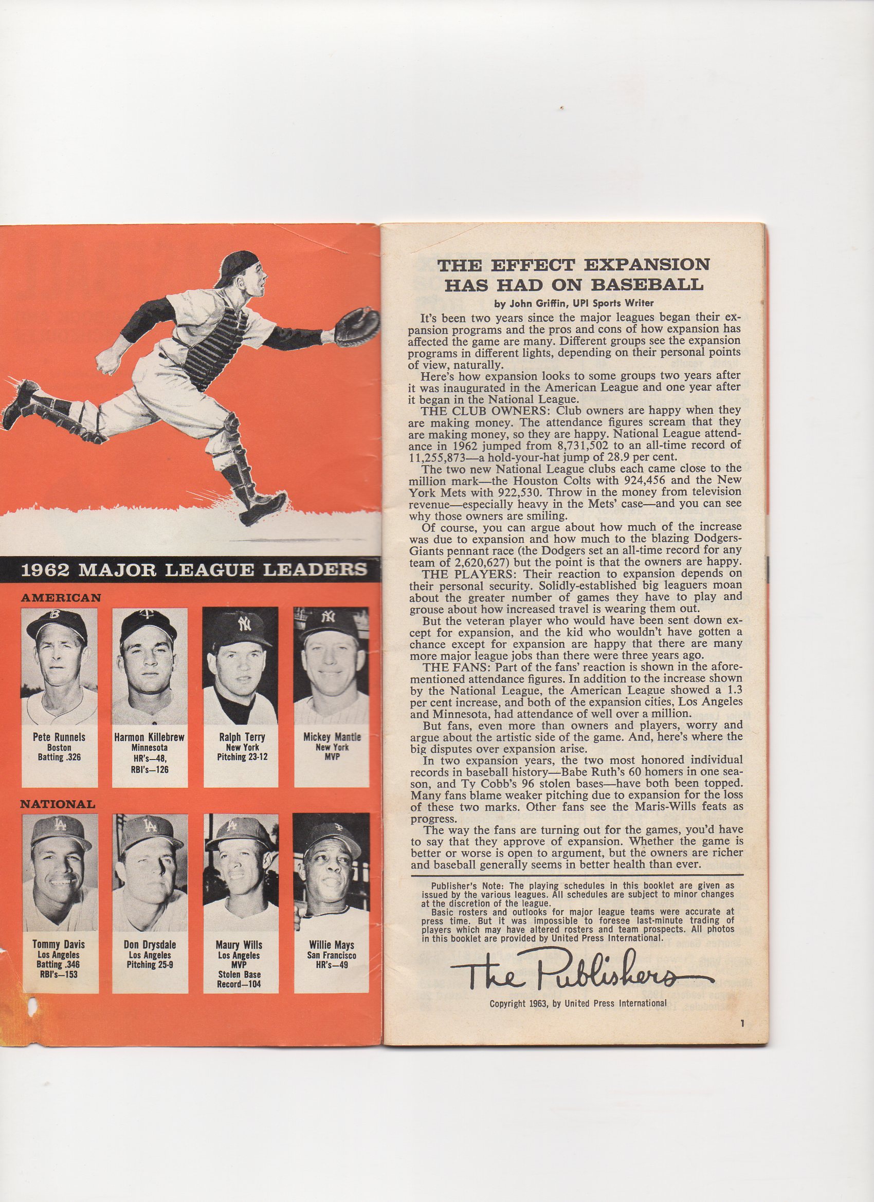 1963 baseball handbook and schedules