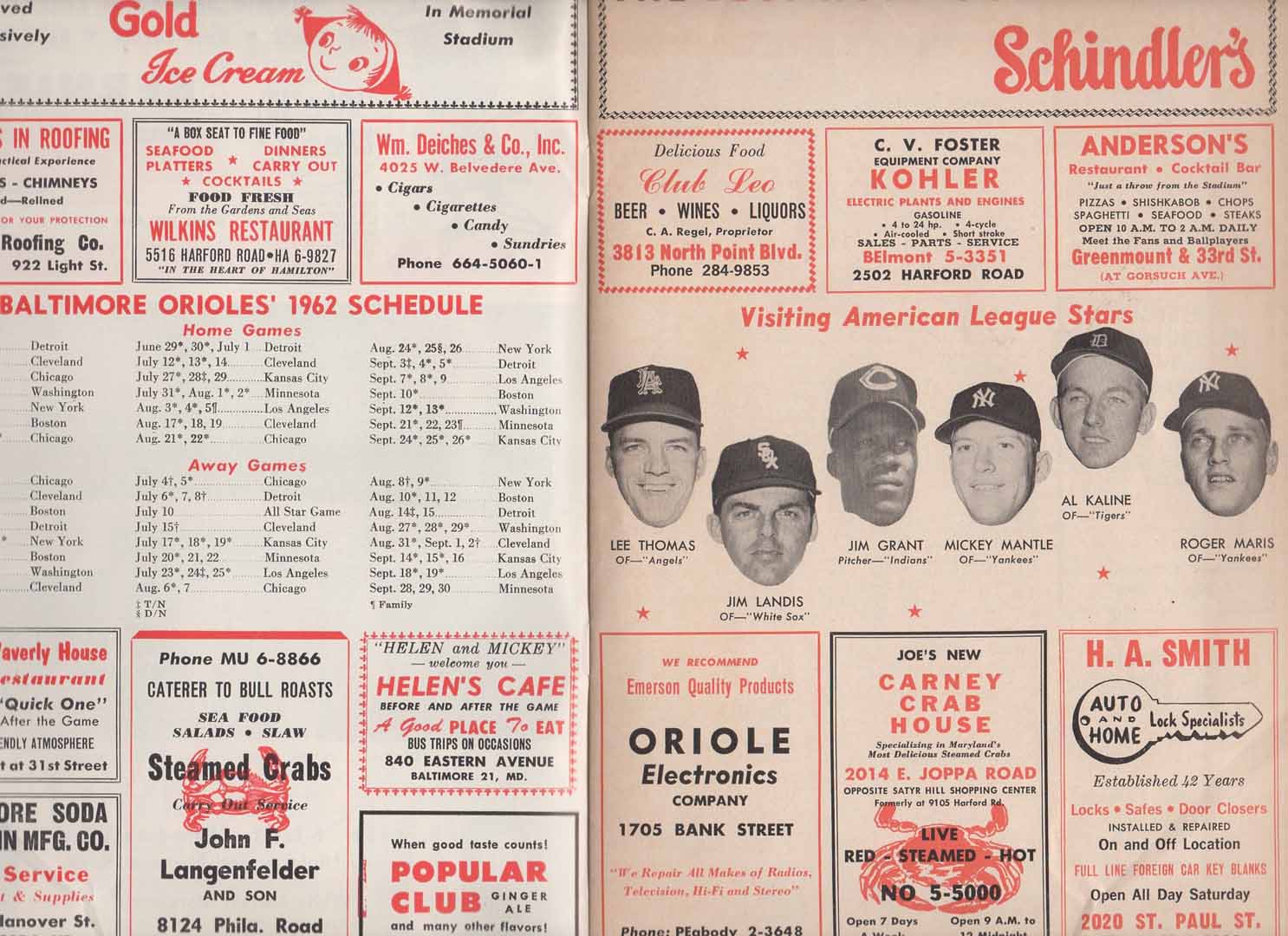 1962 official oriole score card and review