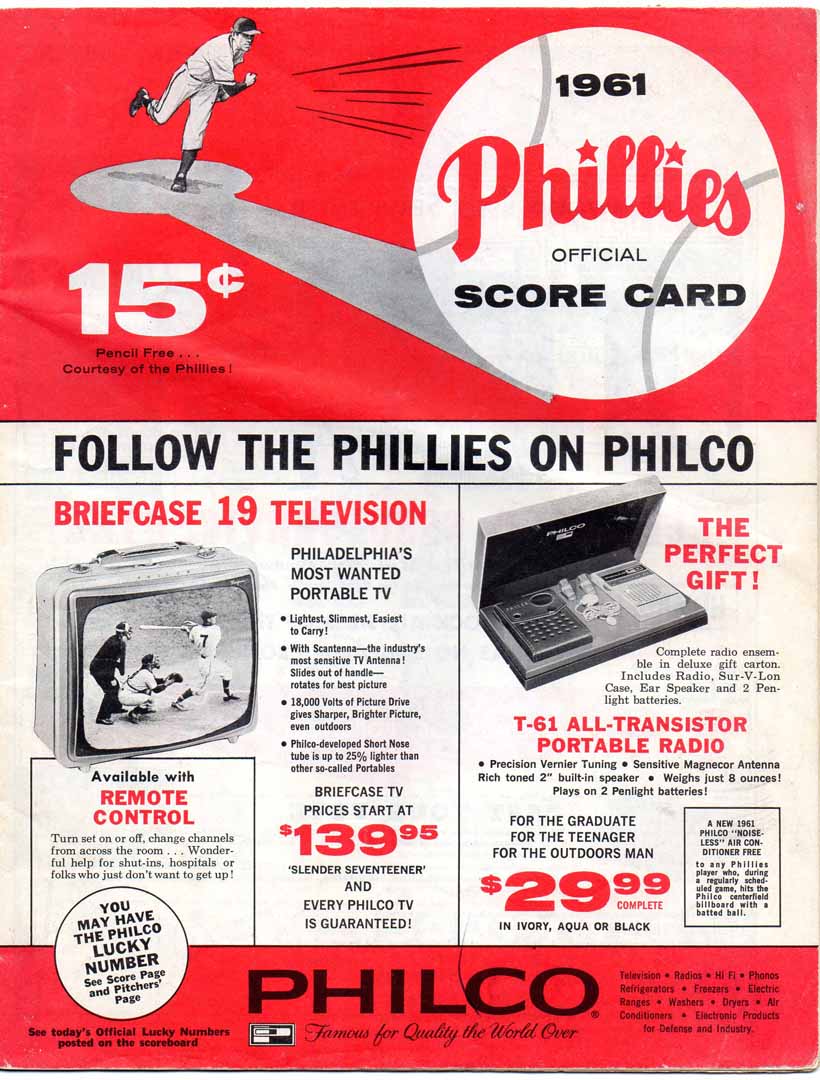 1961 phillies official score card