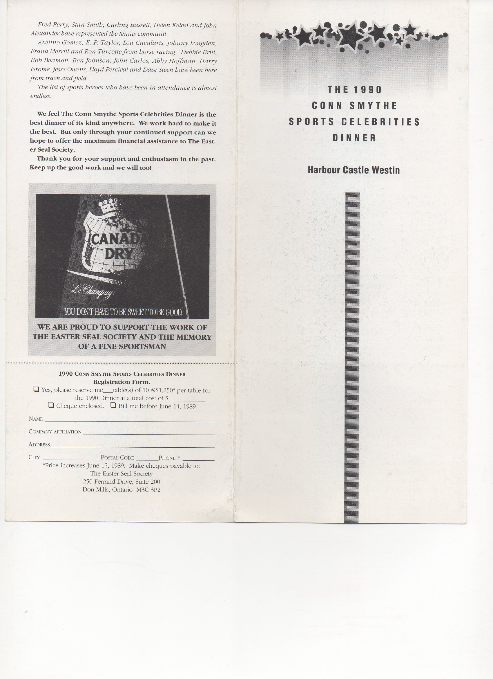 1990 conn smythe dinner, front and back