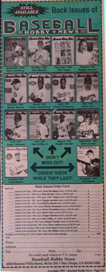 1991 baseball hobby news nov.