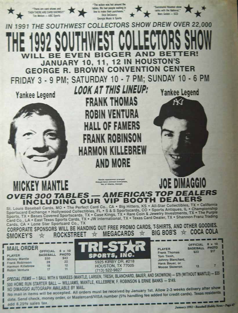 1992 southwest show, baseball hobby news, january