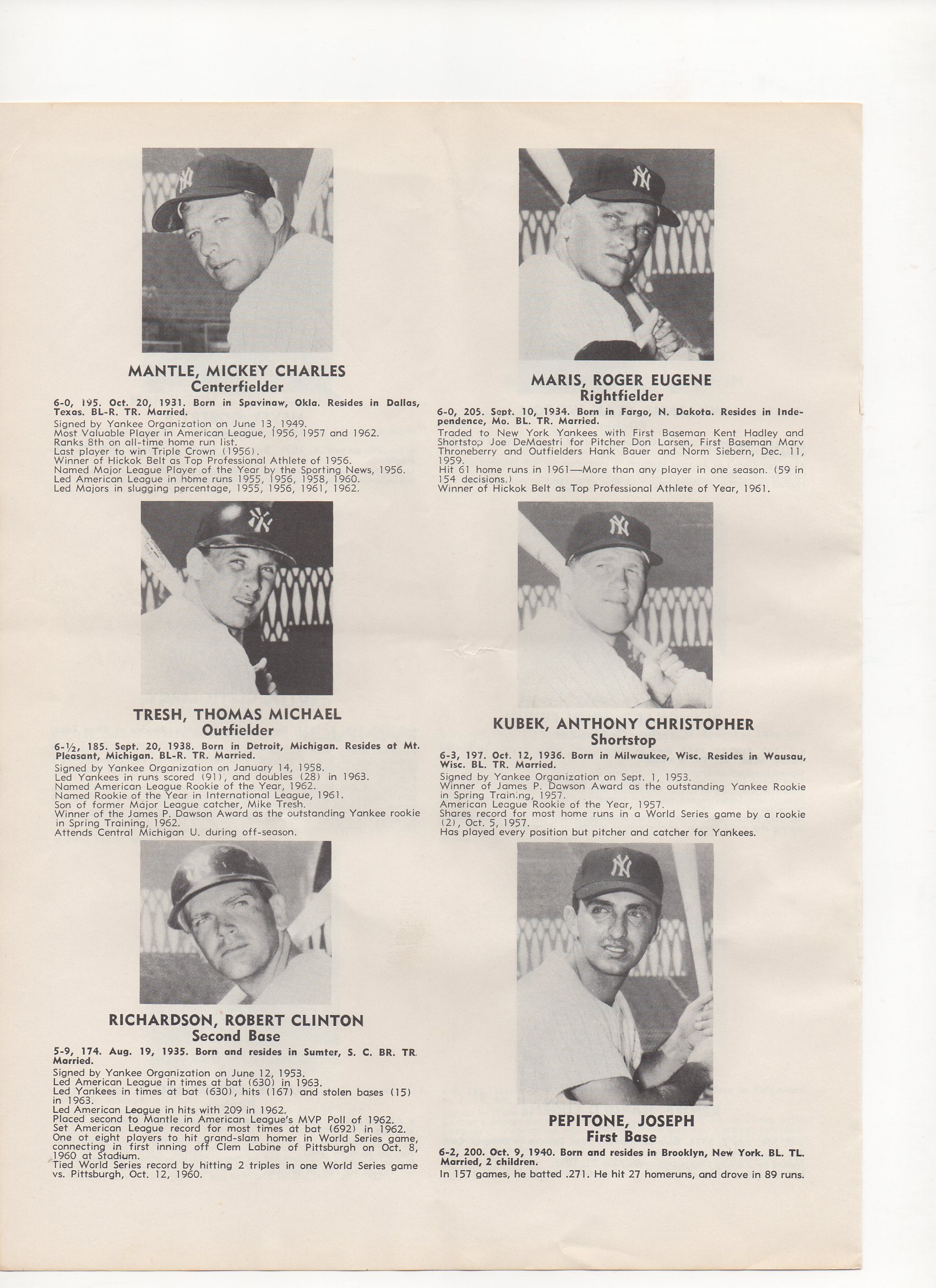 1964 yankees/denver bears souvenir program, monday 06/08/1964
