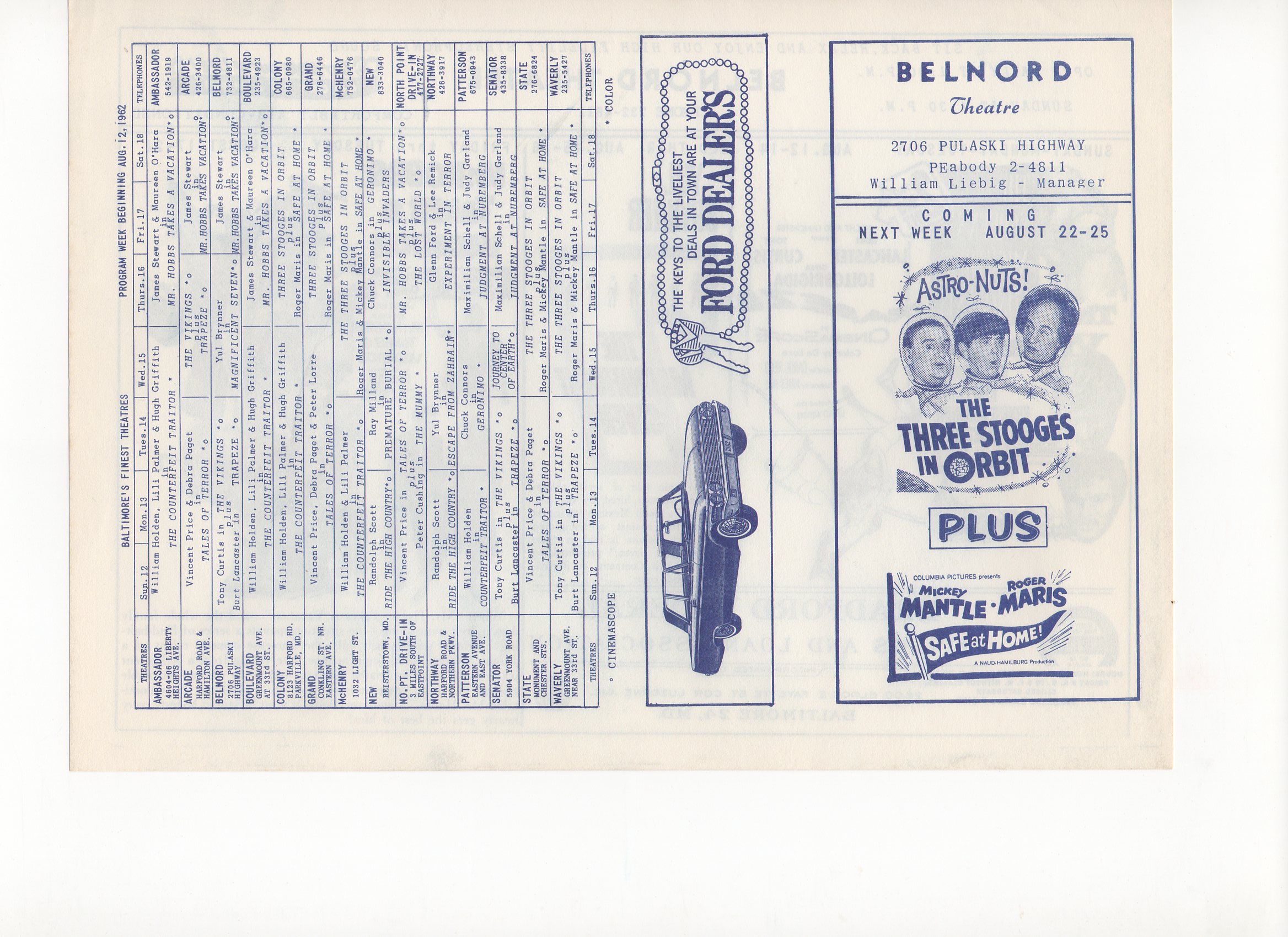 1962, belnord theatre, baltimore, md., 08/22/1962