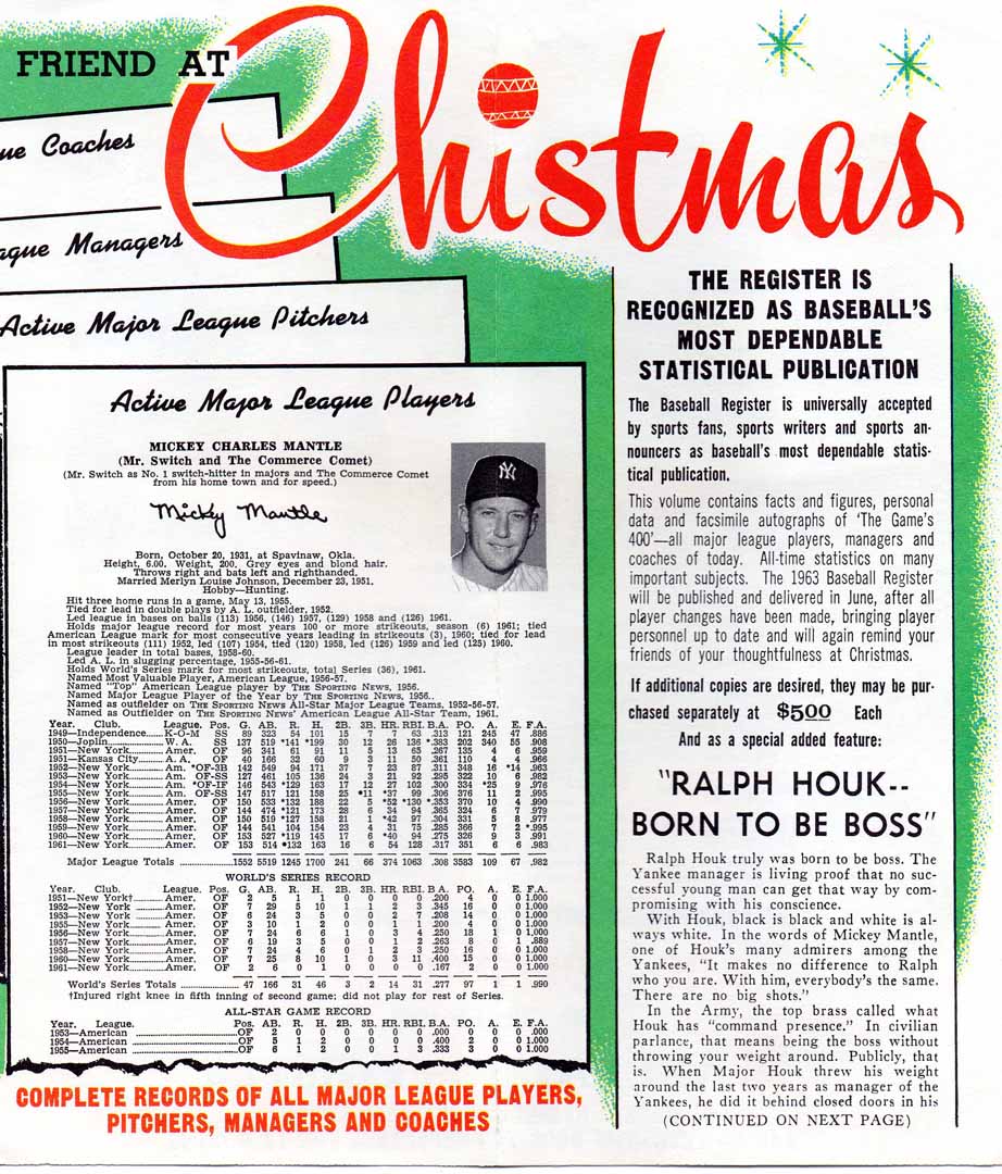 1962 Sporting News baseball register ad
