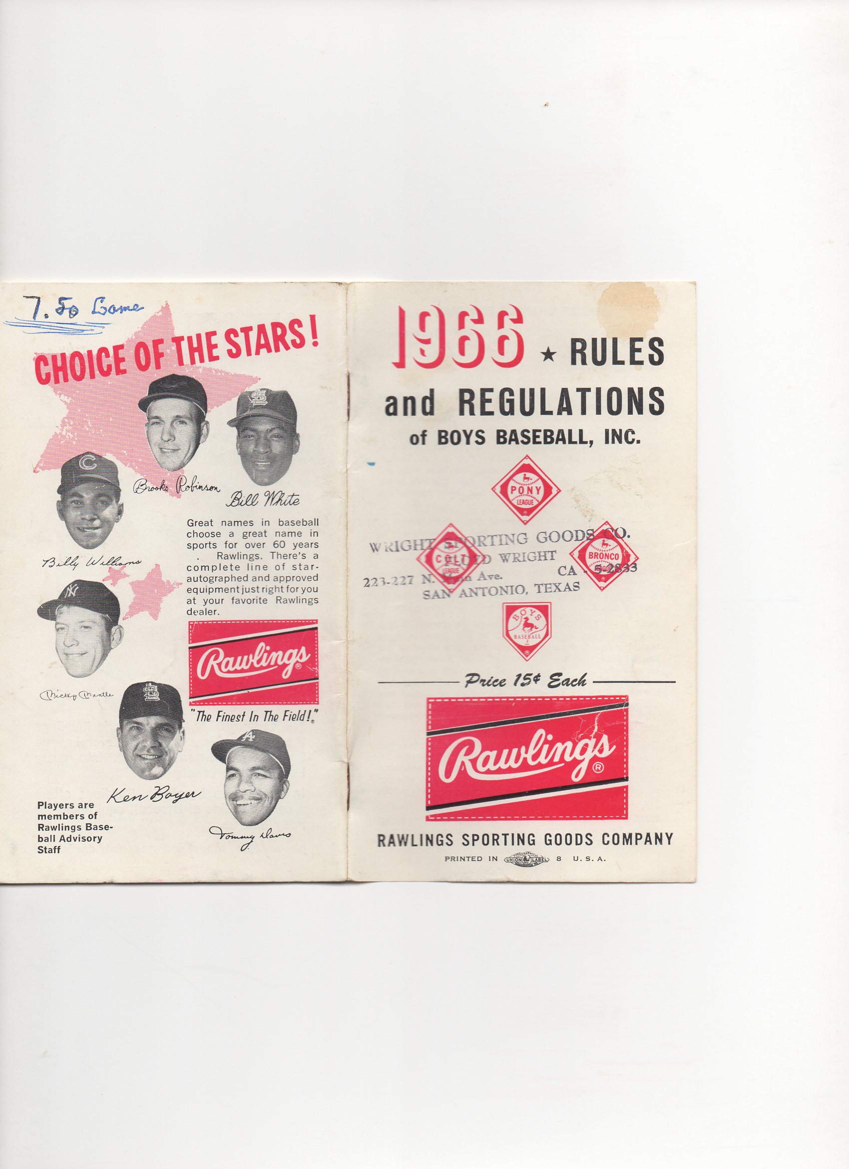 1966 rawlings rules and regulations of boys baseball