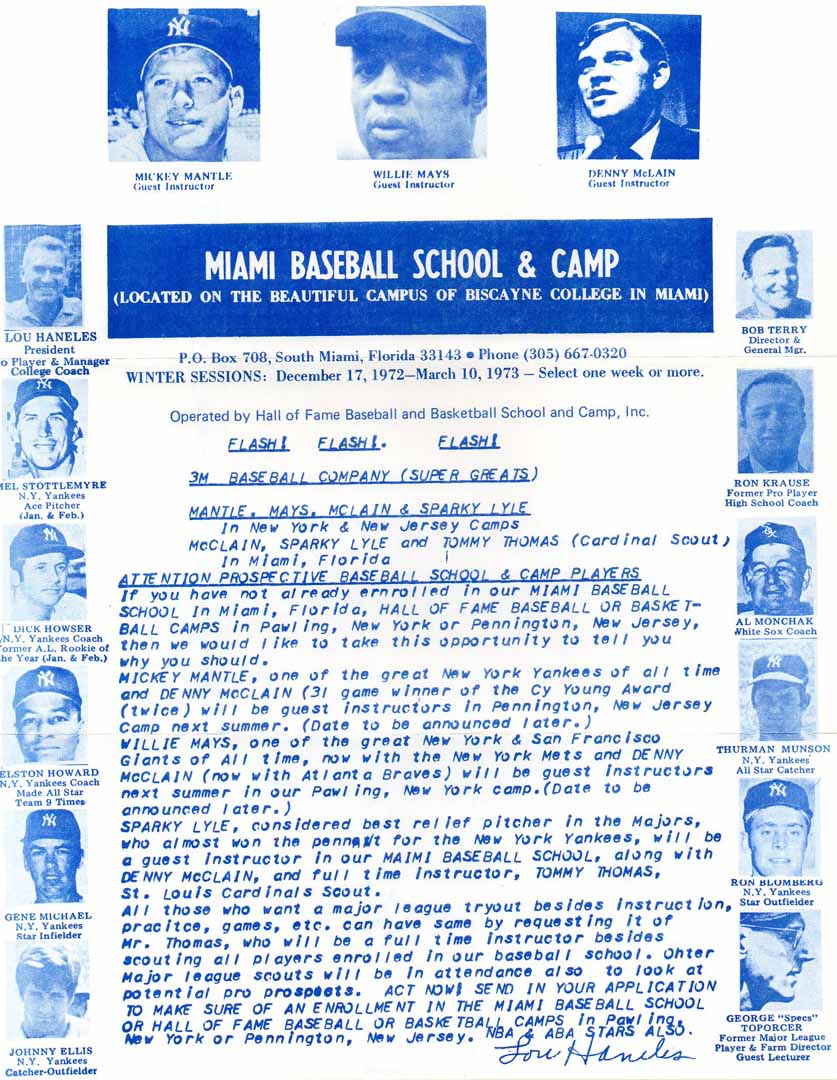 1973 miami baseball school camp